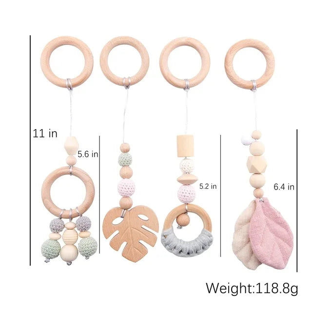 1set Baby Wooden Rattle Toys Play Gym Mobile Hanging Sensory Toys Foldable Play Gym Frame Activity Gym Baby Room Decorations Toy