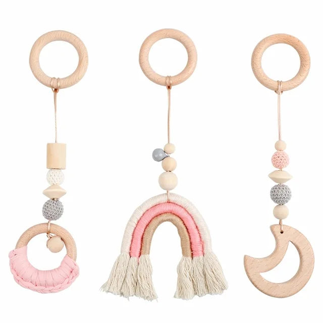 1set Baby Wooden Rattle Toys Play Gym Mobile Hanging Sensory Toys Foldable Play Gym Frame Activity Gym Baby Room Decorations Toy