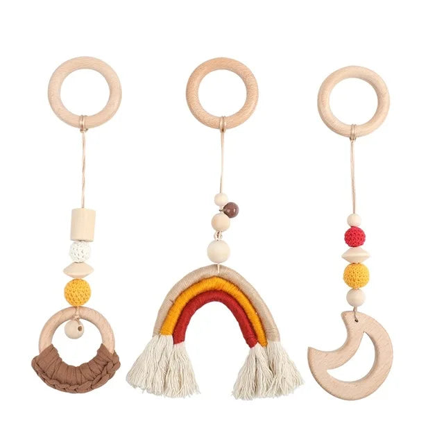 1set Baby Wooden Rattle Toys Play Gym Mobile Hanging Sensory Toys Foldable Play Gym Frame Activity Gym Baby Room Decorations Toy