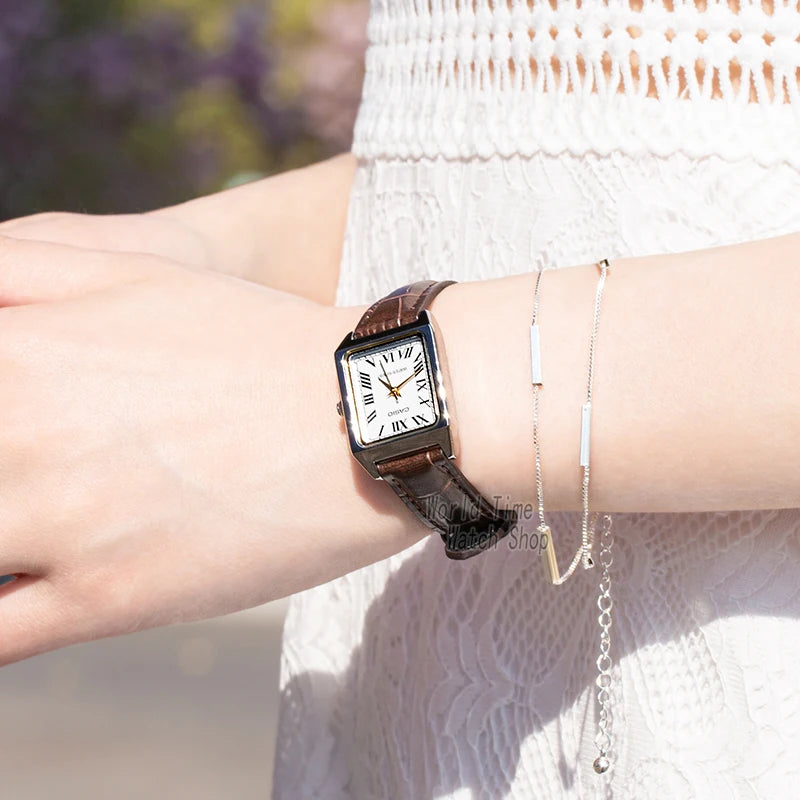Casio Ladies Rectangle Leather Watch
