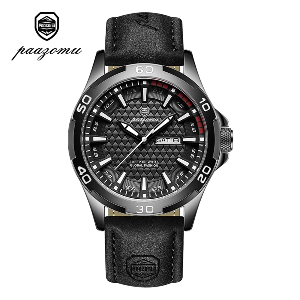 PAAZOMU Original Man Wristwatch Top Luxury Waterproof Luminous Date Week Watch For Men Quartz Sport Leather Men's Watches Reloj