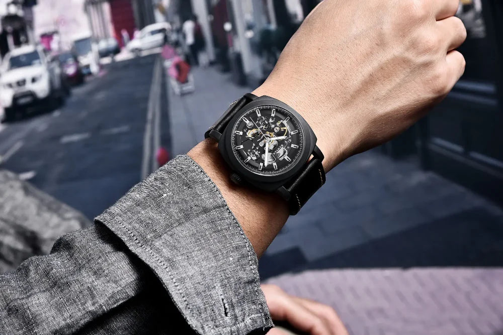 BENYAR Watch for Men Luxury Skeleton Tourbillon Automatic Mechanical Mens Watch 30M Waterproof Leather Strap Sports Reloj Hombre