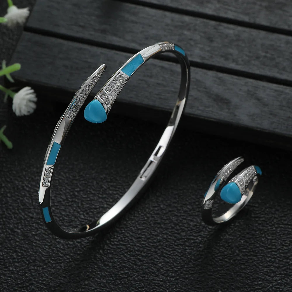 Luxury Zircon Bracelet & Ring Set – 18K Gold Plated Bridal Jewelry UAE