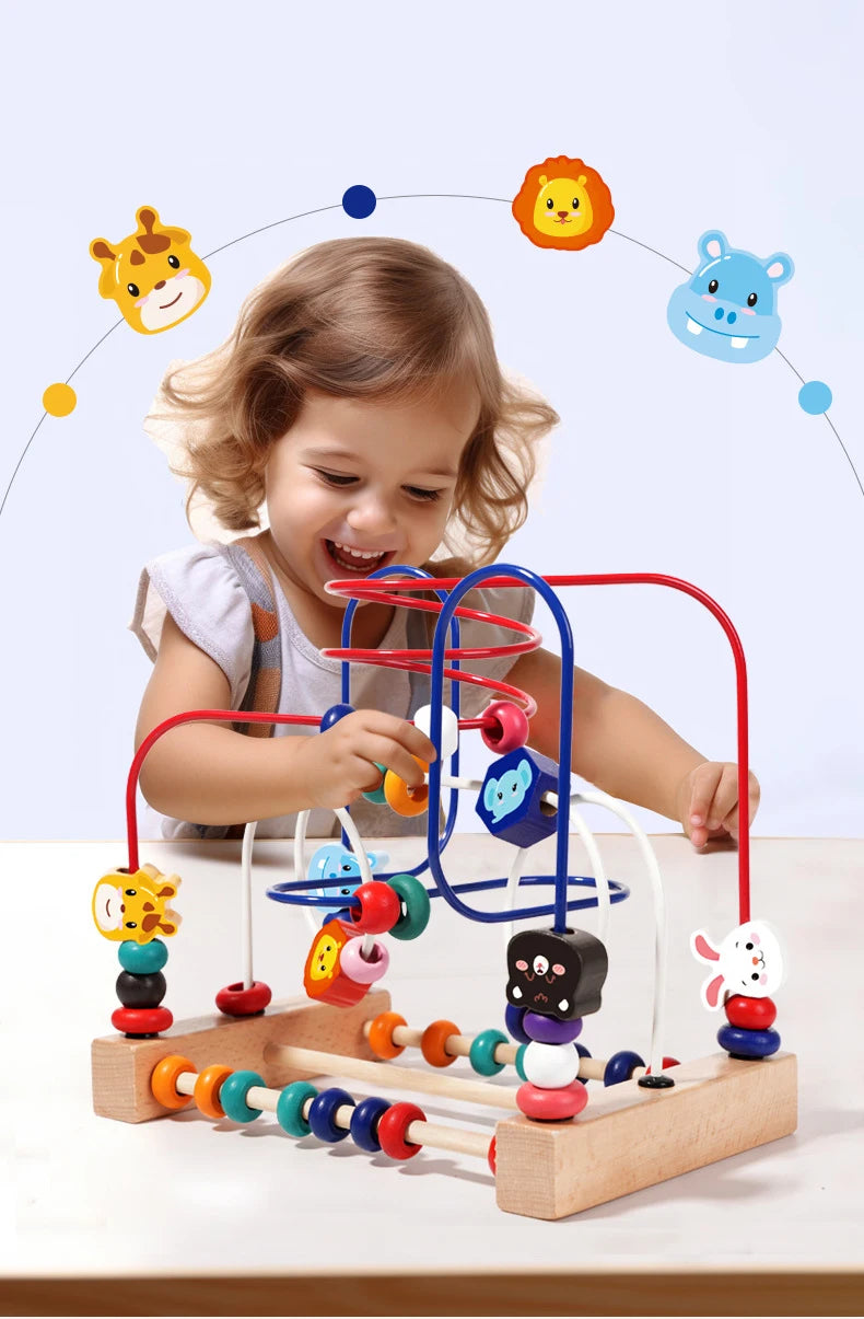 Wooden Toys Bead Maze Colorful Animals Fruits Shapes Educational Counting Learning Circle Toys Kids Classic Gifts for Toddlers