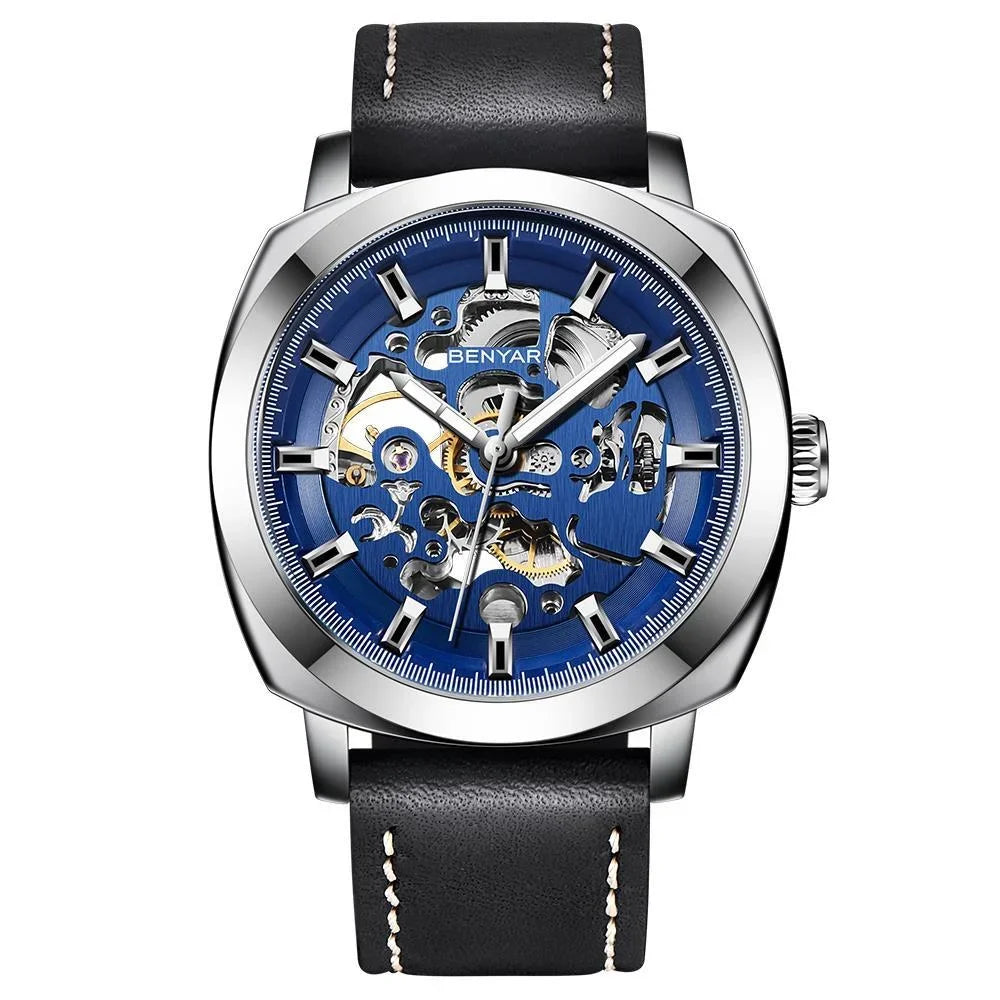 BENYAR Watch for Men Luxury Skeleton Tourbillon Automatic Mechanical Mens Watch 30M Waterproof Leather Strap Sports Reloj Hombre