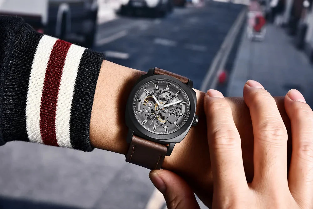 BENYAR Watch for Men Luxury Skeleton Tourbillon Automatic Mechanical Mens Watch 30M Waterproof Leather Strap Sports Reloj Hombre