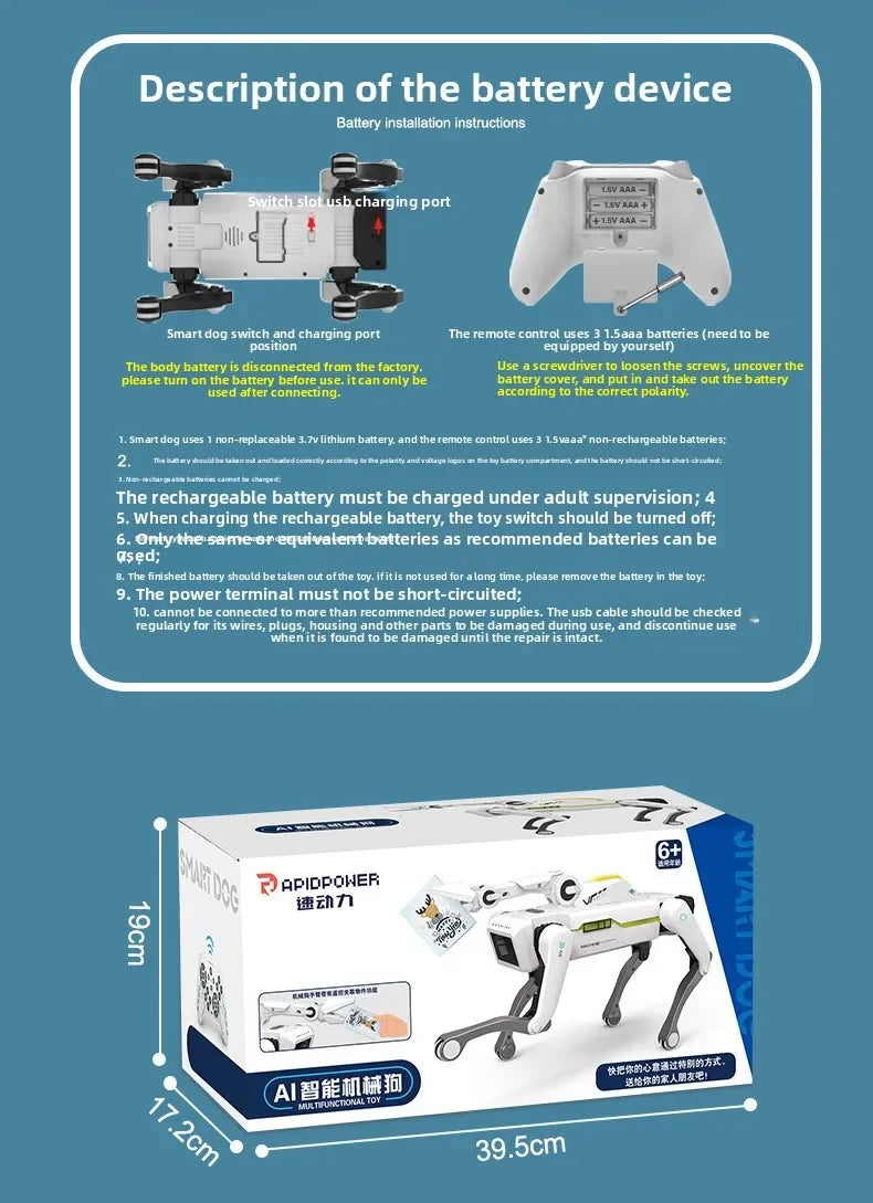 Teeggi Electric RC Intelligent Robot Dog Multifunction RC Mechanical Dog with turret Educational Toy Bionic Smart Robot Toy Gift