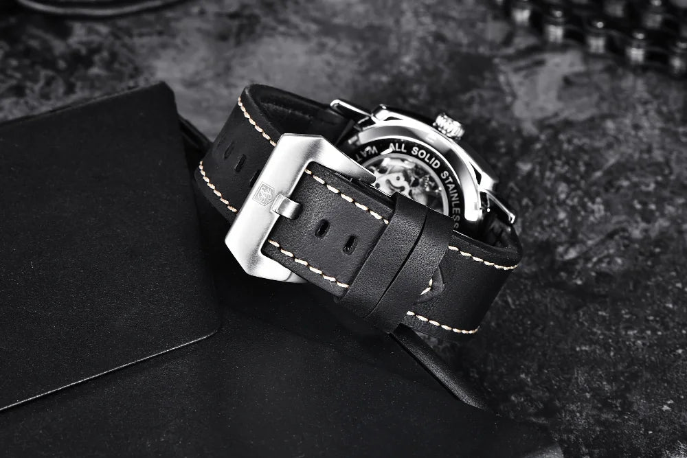 BENYAR Watch for Men Luxury Skeleton Tourbillon Automatic Mechanical Mens Watch 30M Waterproof Leather Strap Sports Reloj Hombre