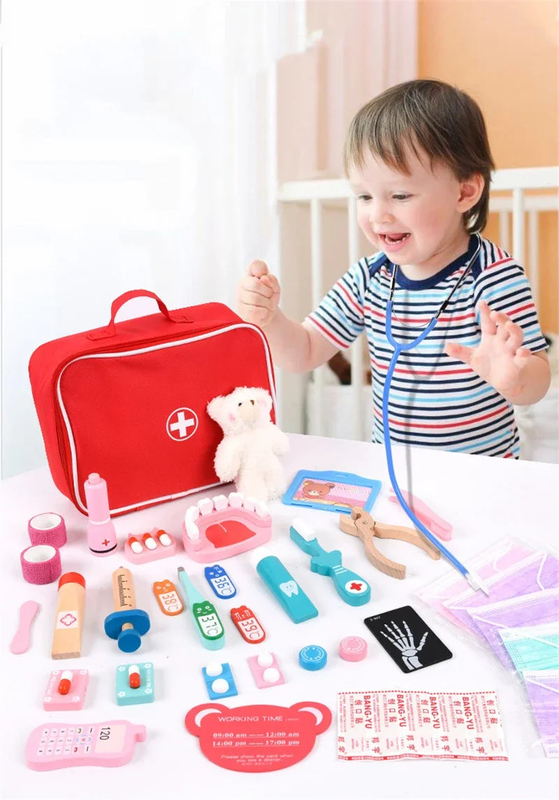Educational Toys For Kids Toys Role Pretend Play Toy Wooden Pretend Play Doctor Children's Toy Girl Medical Simulation Toys Set