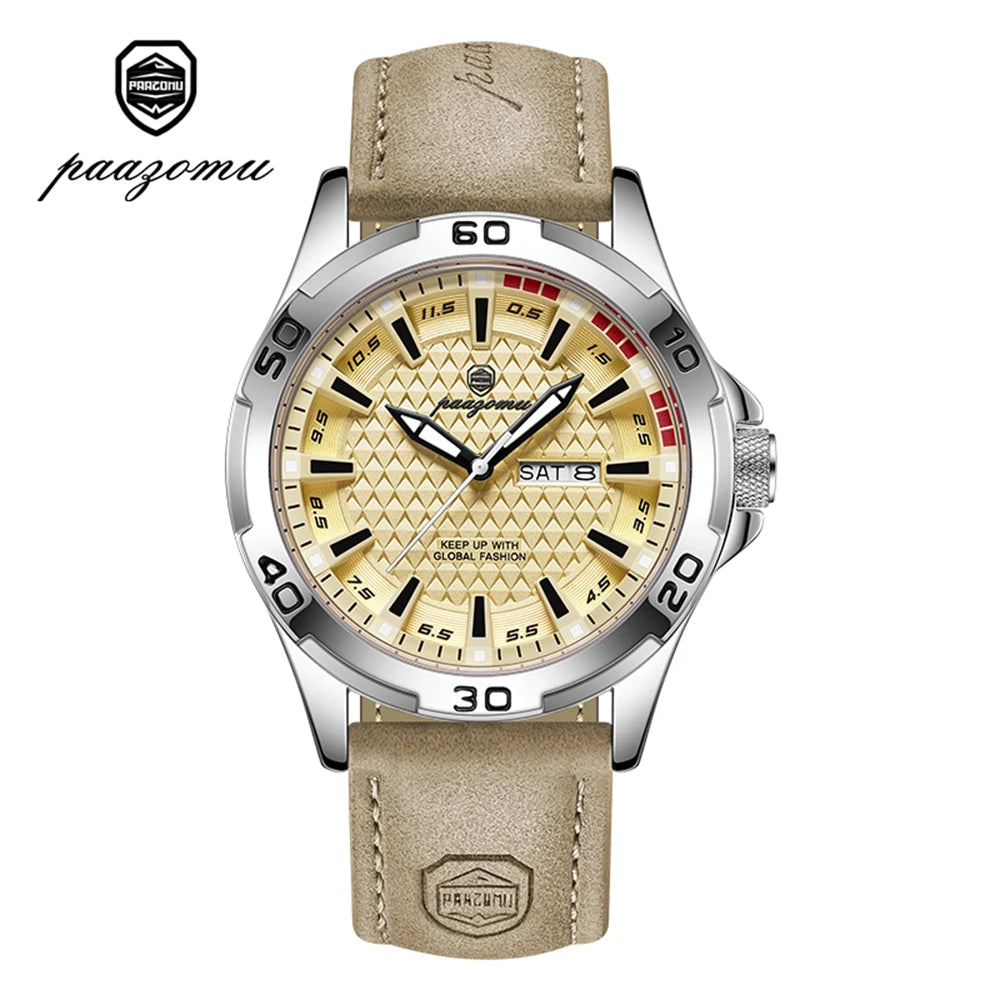 PAAZOMU Original Man Wristwatch Top Luxury Waterproof Luminous Date Week Watch For Men Quartz Sport Leather Men's Watches Reloj