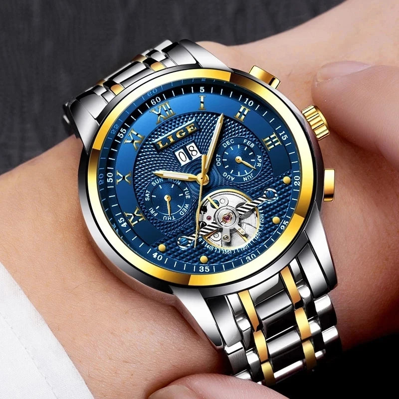 LIGE Men Mechanical Style Watch