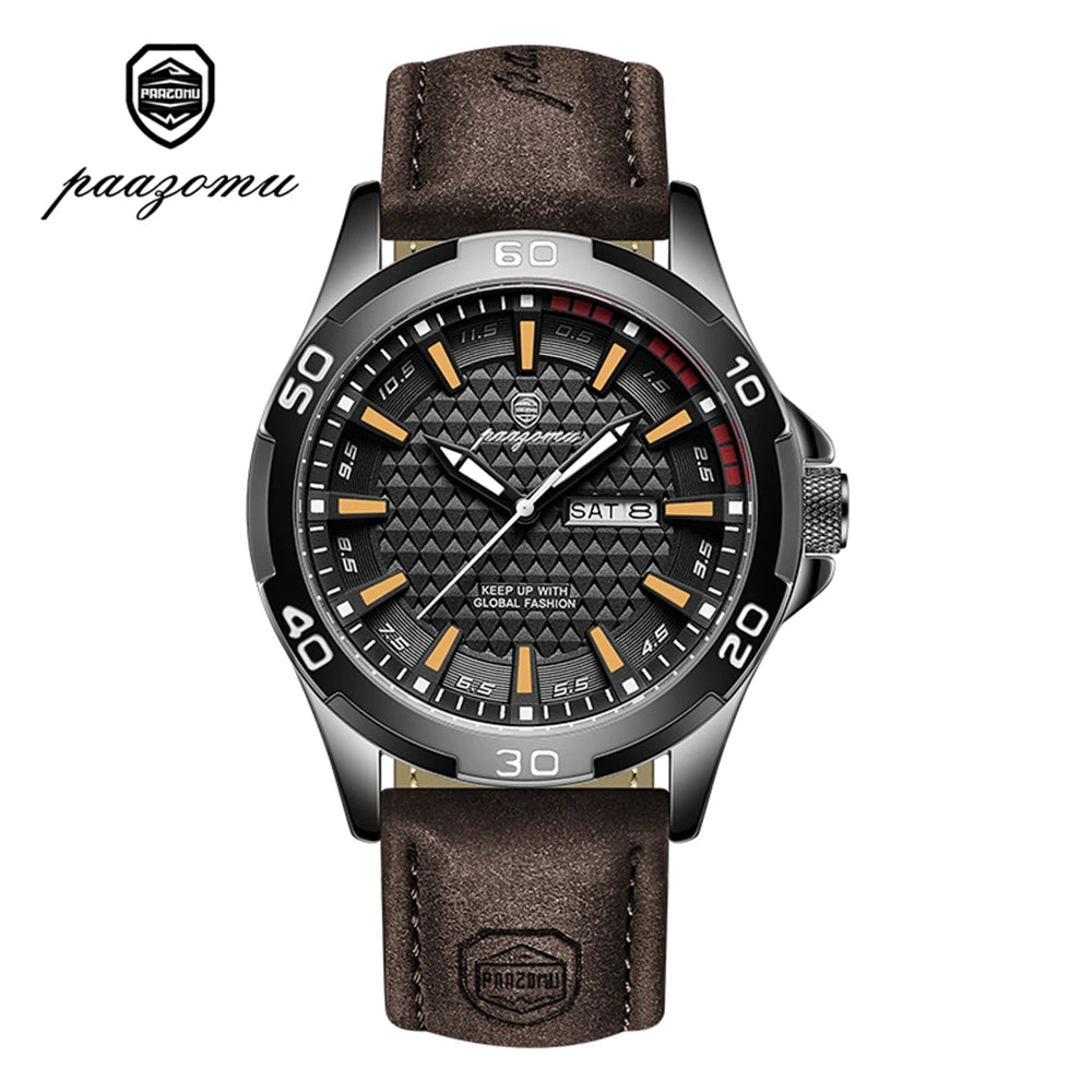 PAAZOMU Original Man Wristwatch Top Luxury Waterproof Luminous Date Week Watch For Men Quartz Sport Leather Men's Watches Reloj