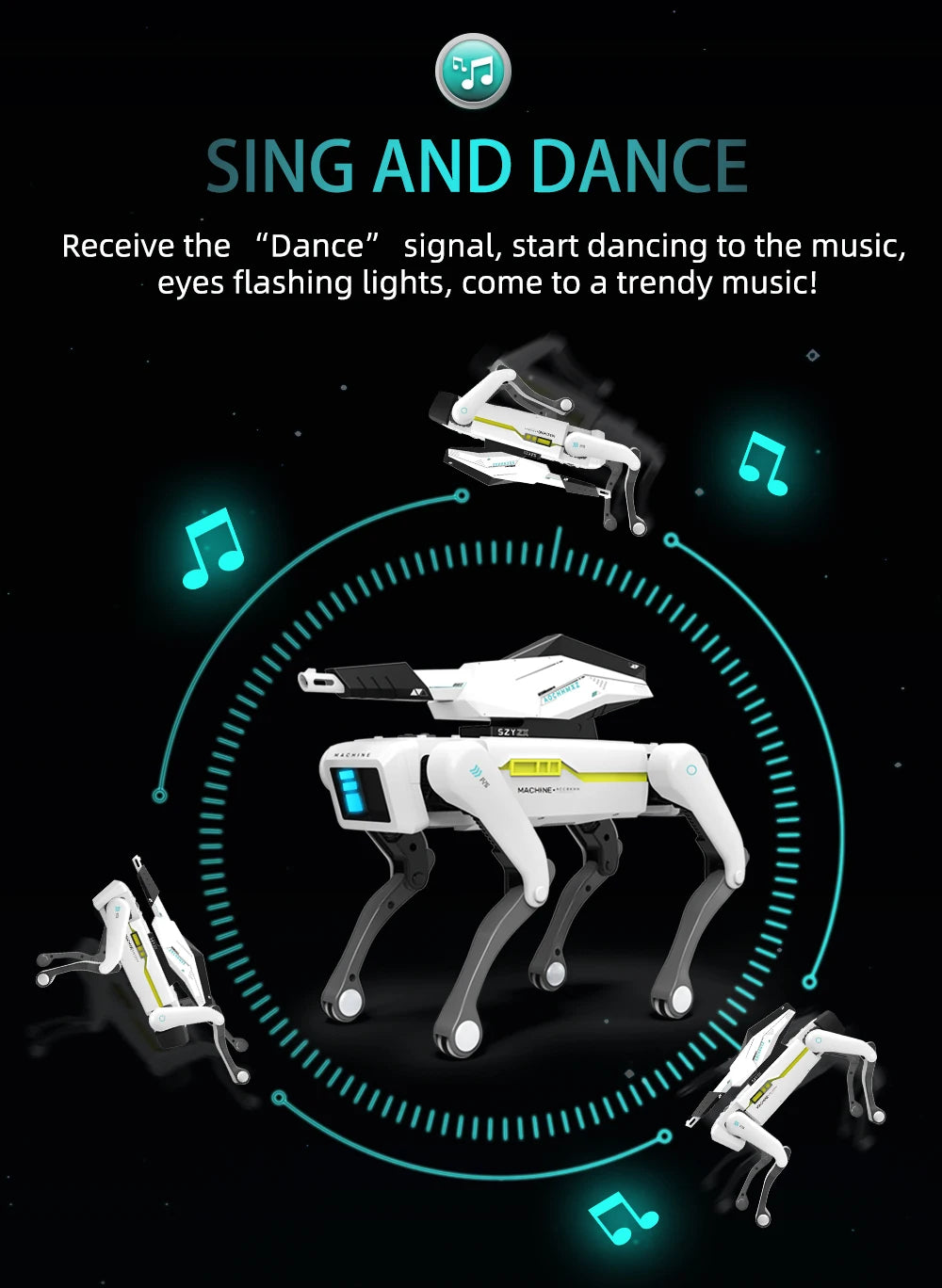 Teeggi Electric RC Intelligent Robot Dog Multifunction RC Mechanical Dog with turret Educational Toy Bionic Smart Robot Toy Gift