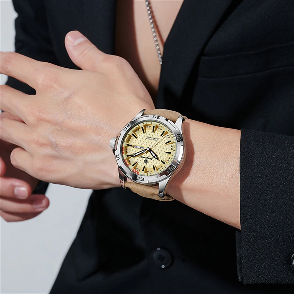 PAAZOMU Original Man Wristwatch Top Luxury Waterproof Luminous Date Week Watch For Men Quartz Sport Leather Men's Watches Reloj