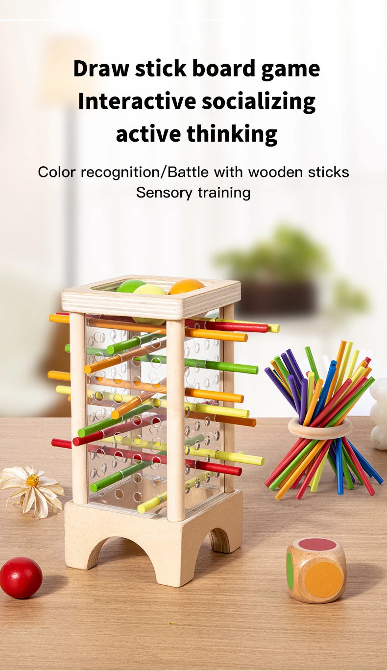 Wooden Stick Board Game Parent Child Interaction Montessori Wooden Toys, 4-sided Acrylic Cylinder Game, Stick Picking Game