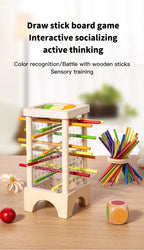 Wooden Stick Board Game Parent Child Interaction Montessori Wooden Toys, 4-sided Acrylic Cylinder Game, Stick Picking Game