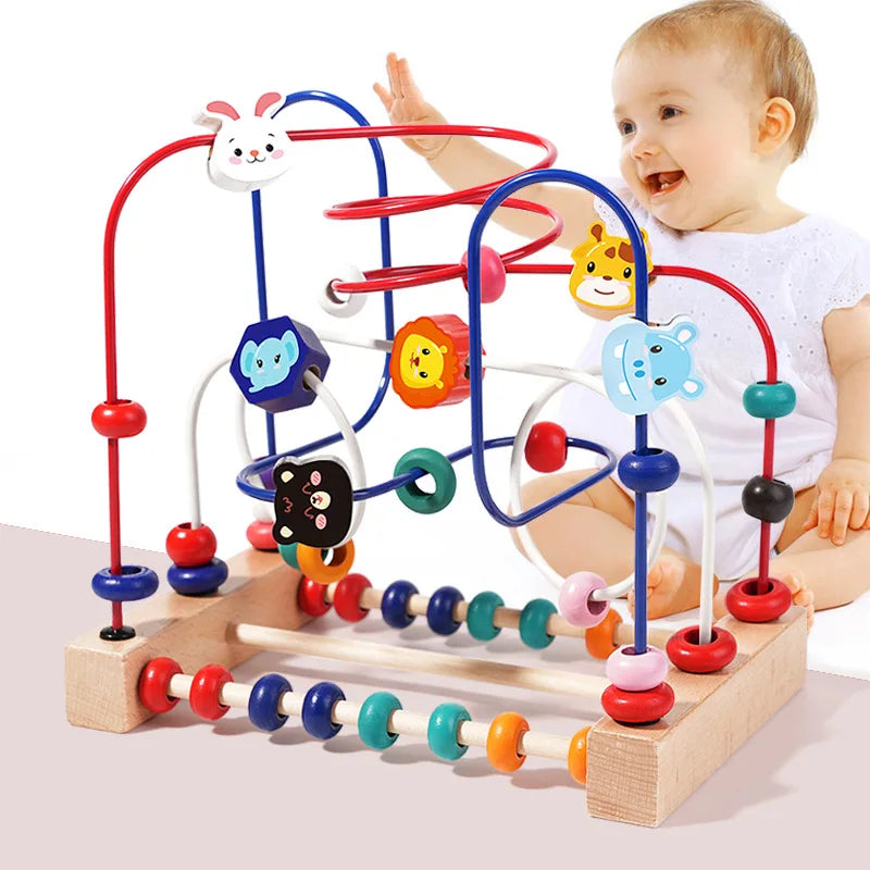 Wooden Toys Bead Maze Colorful Animals Fruits Shapes Educational Counting Learning Circle Toys Kids Classic Gifts for Toddlers