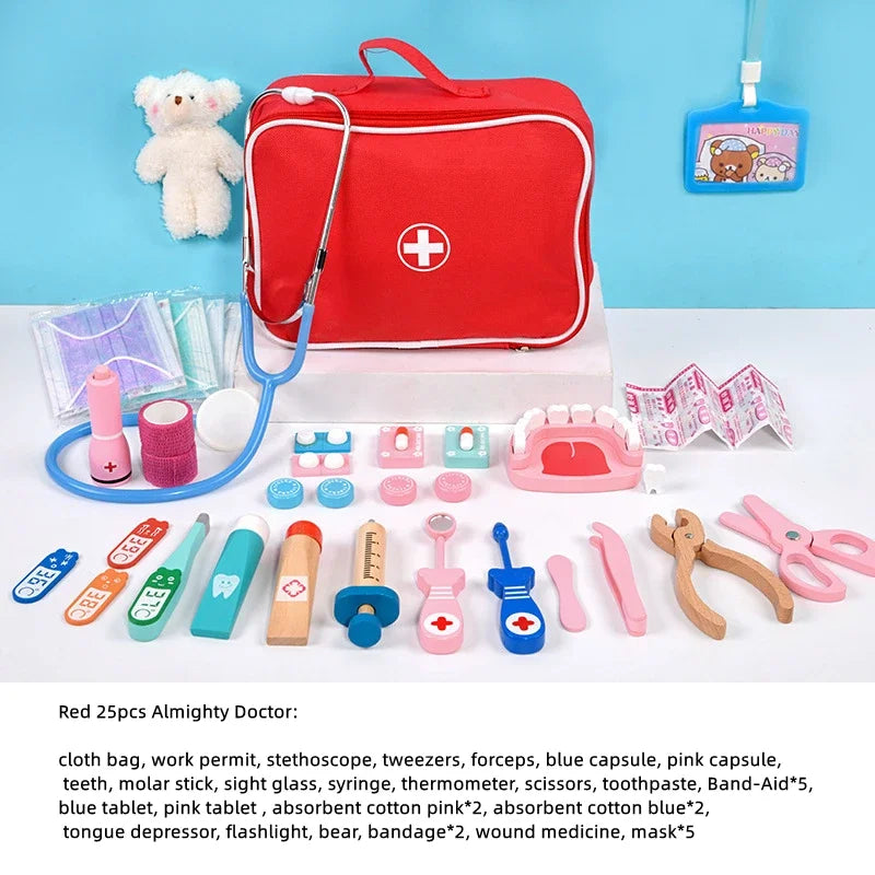 Educational Toys For Kids Toys Role Pretend Play Toy Wooden Pretend Play Doctor Children's Toy Girl Medical Simulation Toys Set