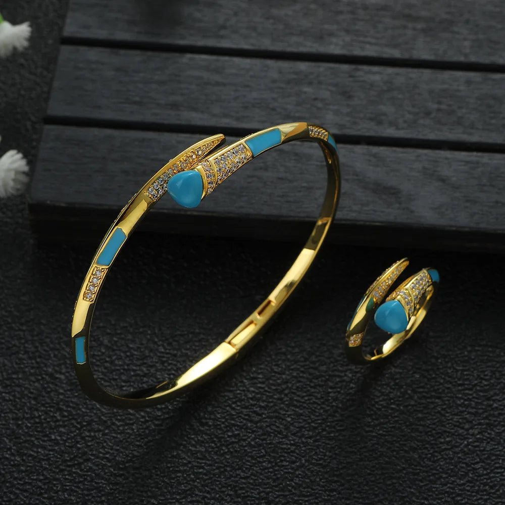 Luxury Zircon Bracelet & Ring Set – 18K Gold Plated Bridal Jewelry UAE