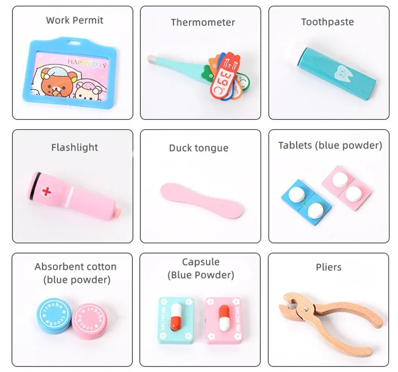 Educational Toys For Kids Toys Role Pretend Play Toy Wooden Pretend Play Doctor Children's Toy Girl Medical Simulation Toys Set