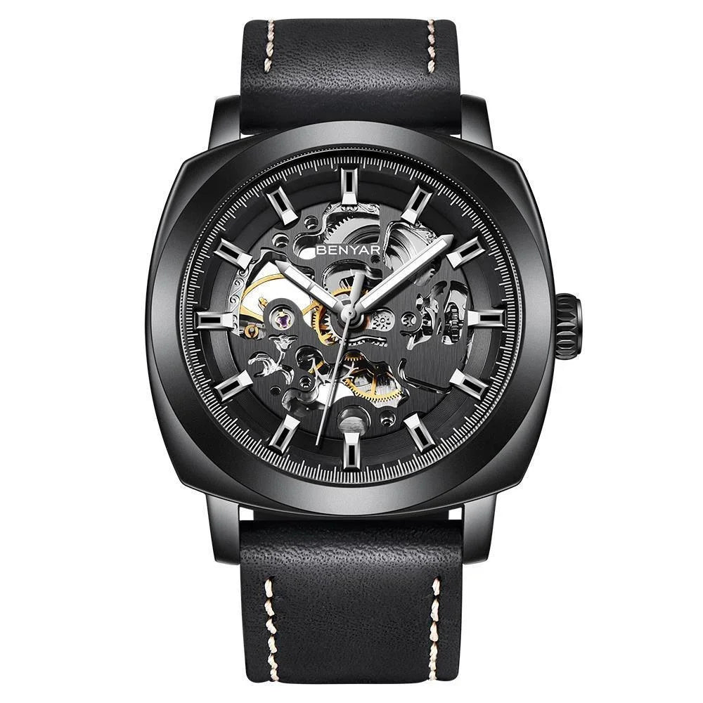 BENYAR Watch for Men Luxury Skeleton Tourbillon Automatic Mechanical Mens Watch 30M Waterproof Leather Strap Sports Reloj Hombre