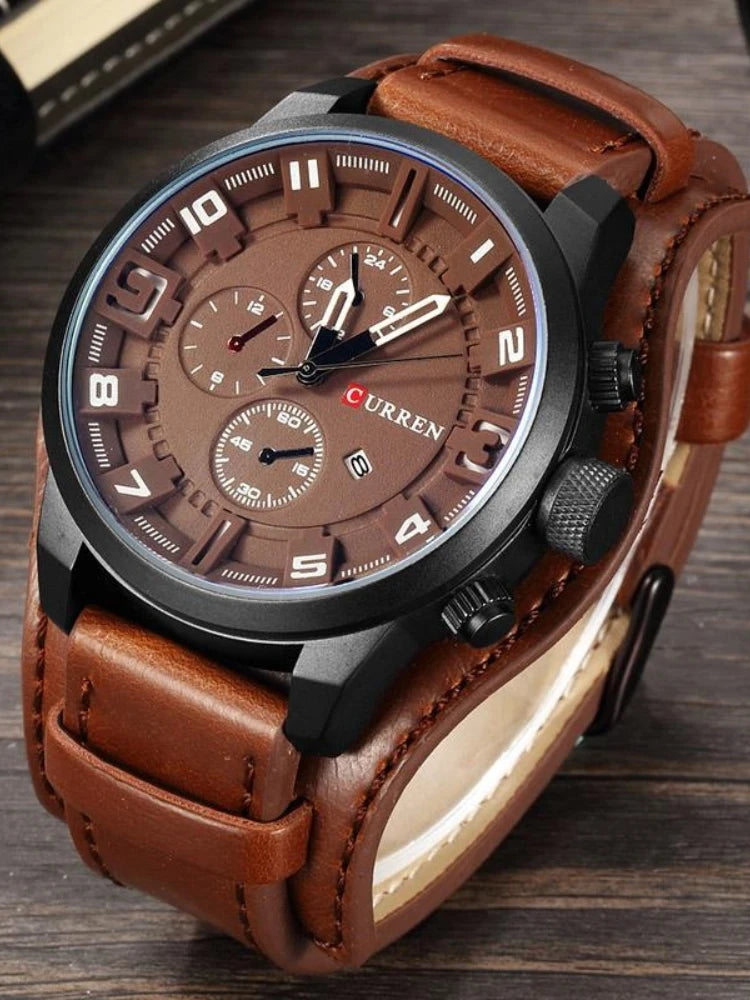 High-End, Light Luxury, Fashionable Men's Watch, Multifunctional Calendar Leather Strap, Business Casual Versatile Stylish Male Student Trendy Wristwatch, the Best Gift for Him, Eid Al-Fitr, Christmas, Father's Day, Teacher's