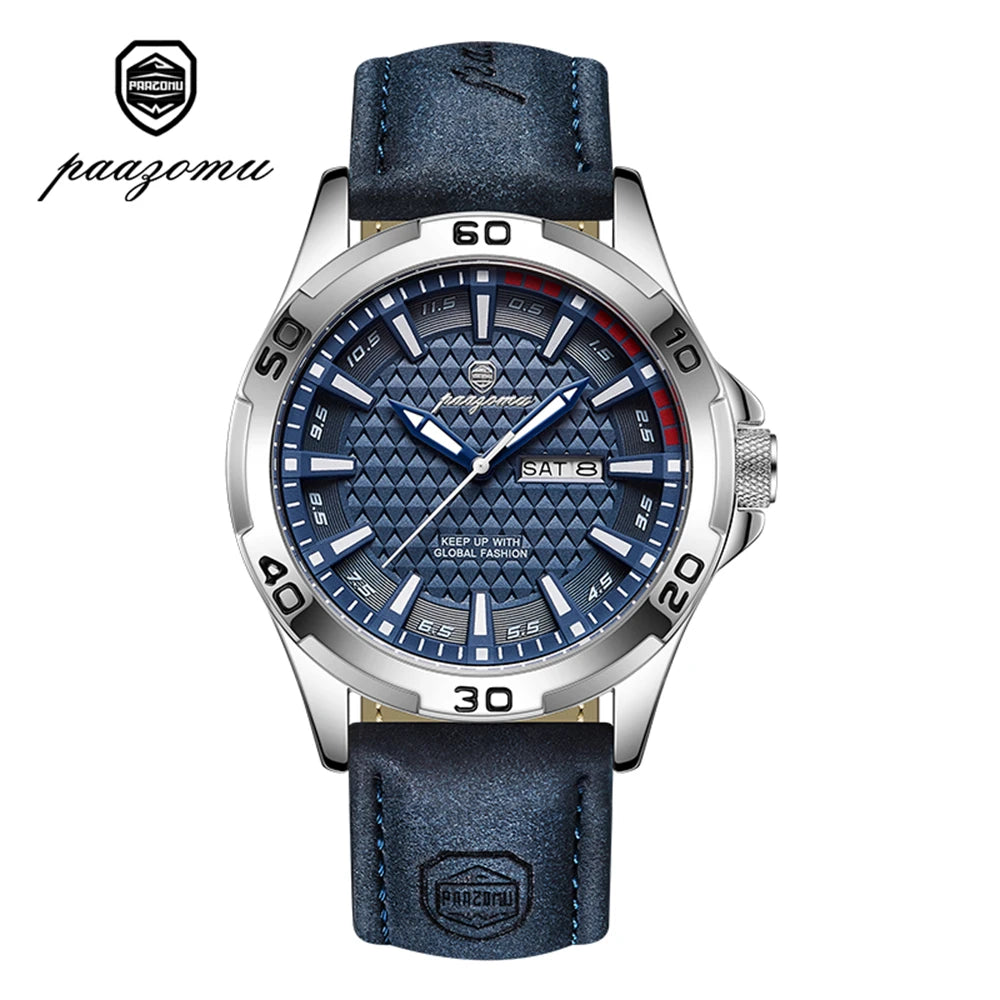 PAAZOMU Original Man Wristwatch Top Luxury Waterproof Luminous Date Week Watch For Men Quartz Sport Leather Men's Watches Reloj