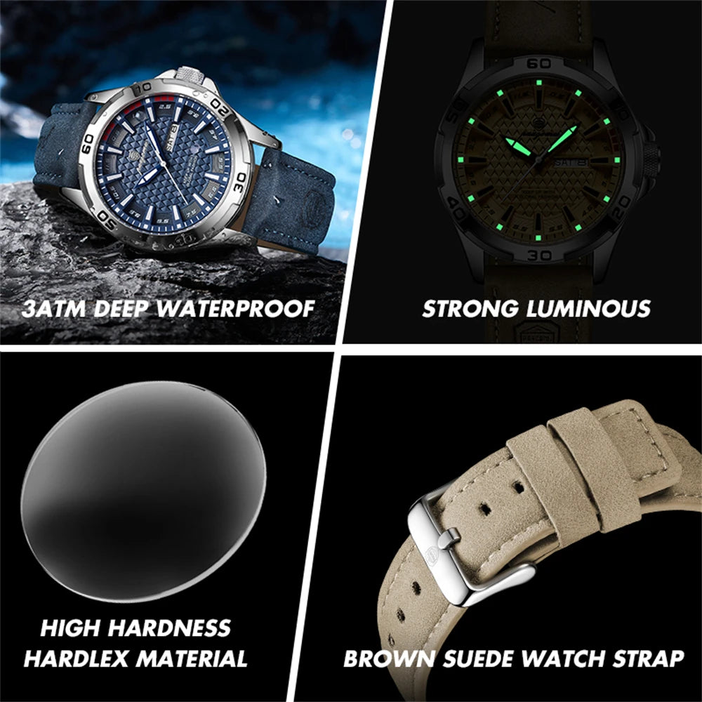 PAAZOMU Original Man Wristwatch Top Luxury Waterproof Luminous Date Week Watch For Men Quartz Sport Leather Men's Watches Reloj