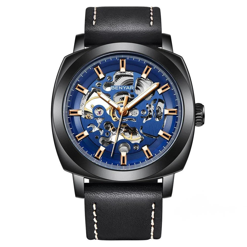 BENYAR Watch for Men Luxury Skeleton Tourbillon Automatic Mechanical Mens Watch 30M Waterproof Leather Strap Sports Reloj Hombre