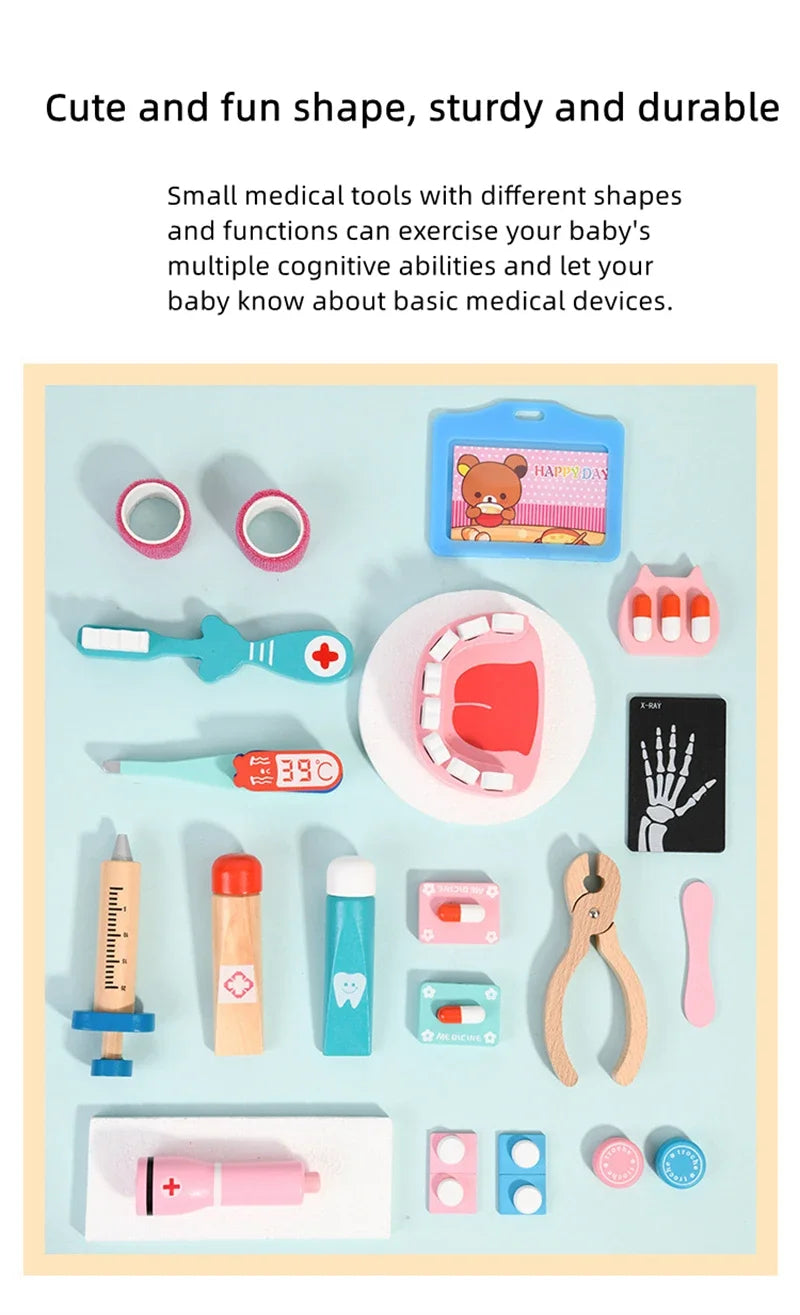 Educational Toys For Kids Toys Role Pretend Play Toy Wooden Pretend Play Doctor Children's Toy Girl Medical Simulation Toys Set