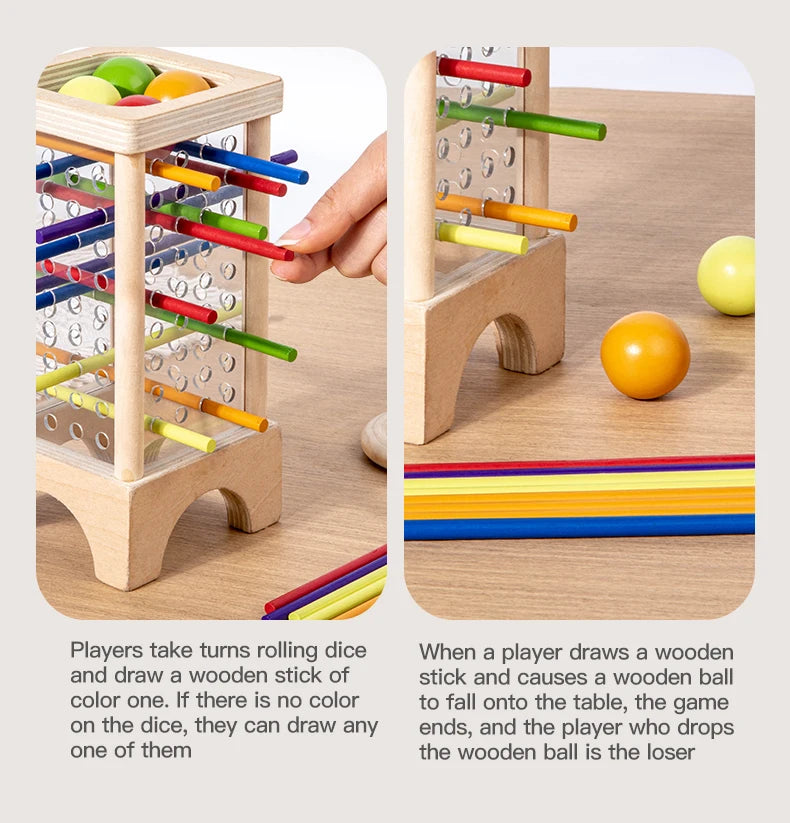 Wooden Stick Board Game Parent Child Interaction Montessori Wooden Toys, 4-sided Acrylic Cylinder Game, Stick Picking Game